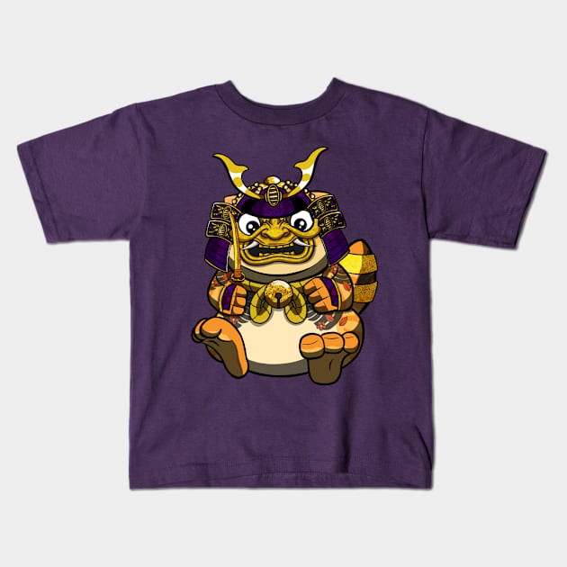 Samurai Cute Fat Cat Kids T-Shirt by MeMewStudio